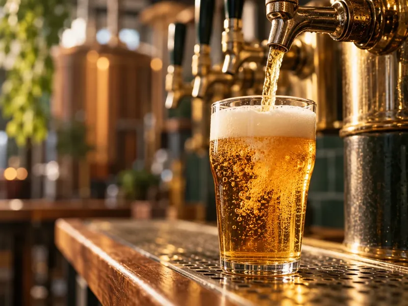 Golden craft beer poured at a local brewery